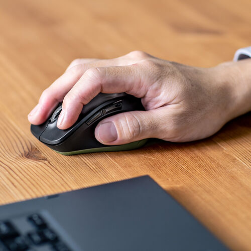 ワイヤレスマウス(Bluetooth・おすすめ・おしゃれ・人気・小型・5ボタン・戻る進む・アルミホイール・静音・ALUmini・カーキ）MABT159BKK