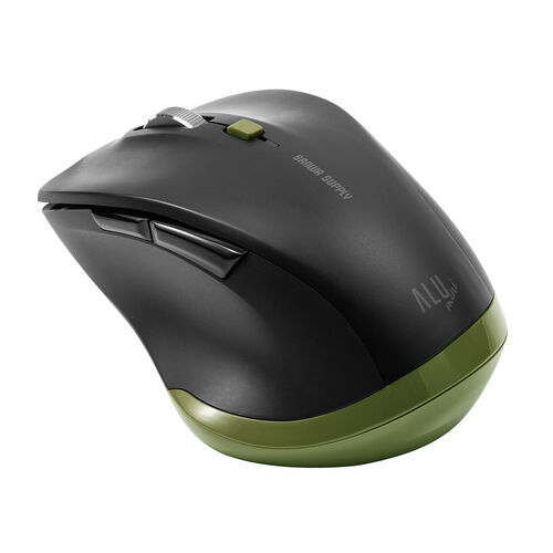ワイヤレスマウス(Bluetooth・おすすめ・おしゃれ・人気・小型・5ボタン・戻る進む・アルミホイール・静音・ALUmini・カーキ）MABT159BKK