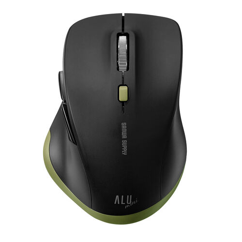 ワイヤレスマウス(Bluetooth・おすすめ・おしゃれ・人気・小型・5ボタン・戻る進む・アルミホイール・静音・ALUmini・カーキ）MABT159BKK