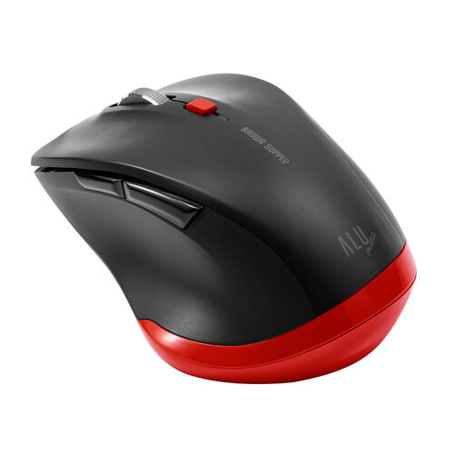 ワイヤレスマウス(Bluetooth・おすすめ・おしゃれ・人気・小型・5ボタン・戻る進む・アルミホイール・静音・ALUmini・レッド）MABT159BKR