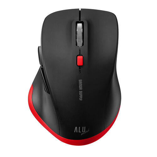 ワイヤレスマウス(Bluetooth・おすすめ・おしゃれ・人気・小型・5ボタン・戻る進む・アルミホイール・静音・ALUmini・レッド）MABT159BKR