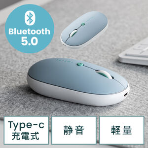 Bluetoothマウス（薄型・ライトブルー・静音・マルチペアリング・高速充電・Type-C・充電式・かわいい・おしゃれ・ワイヤレス・無線・軽い・フラット）