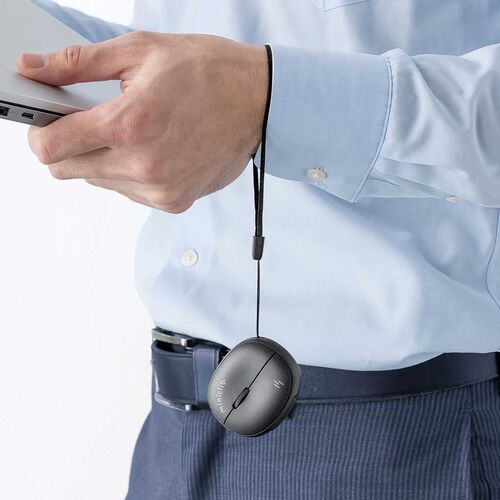 マウス（超小型・Bluetooth・ワイヤレス・ストラップ付き・5ボタン・充電式・持ち運び・無線・モバイルマウス・コンパクト・マルチペアリング・miniclip・ブラック）