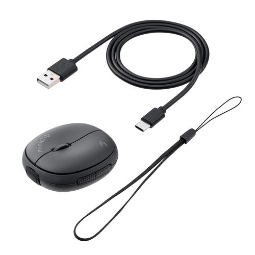 マウス（超小型・Bluetooth・ワイヤレス・ストラップ付き・5ボタン・充電式・持ち運び・無線・モバイルマウス・コンパクト・マルチペアリング・miniclip・ブラック）