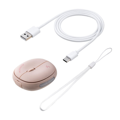 マウス（超小型・Bluetooth・ワイヤレス・ストラップ付き・5ボタン・充電式・持ち運び・無線・モバイルマウス・コンパクト・マルチペアリング・かわいい・miniclip・ピンク）