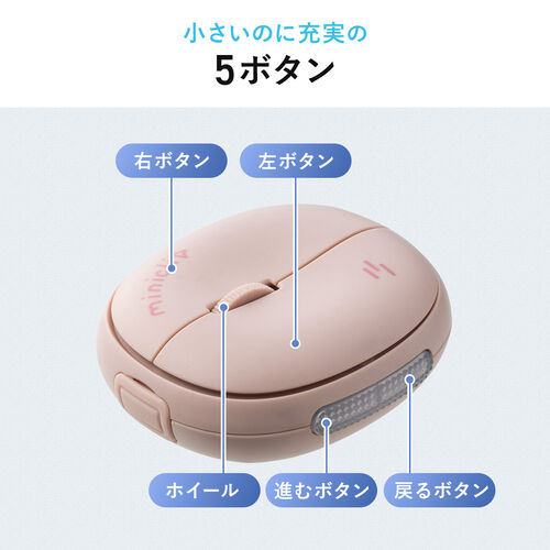 マウス（超小型・Bluetooth・ワイヤレス・ストラップ付き・5ボタン・充電式・持ち運び・無線・モバイルマウス・コンパクト・マルチペアリング・miniclip・ホワイト）