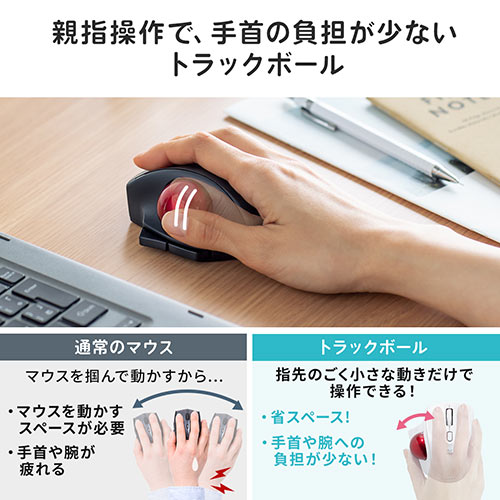 ワイヤレスマウス(Bluetooth・充電式・おすすめ・おしゃれ・人気・トラックボールマウス・小型・エルゴノミクス・レーザーセンサー・ブラック） MABTTB181BK