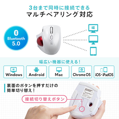 トラックボールマウス 小型トラックボール Bluetoothトラックボール エルゴノミクス レーザーセンサー ホワイト