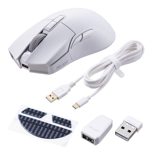 ゲーミングマウス（AIR LIGHT・超軽量 66g・Bluetooth・有線・ワイヤレス・マウス・PAW3395センサー・26000DPI・無線・充電・ホワイト）