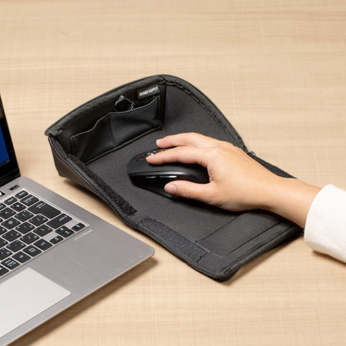 マウス収納ケース（マウスパッド付き・小物収納・マルチケース・リストレスト付き・小物収納付き・ブラック）
