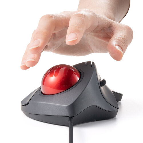 トラックボールマウス（有線・人差し指操作タイプ・静音・5ボタン・4段階カウント切替・光学式センサー・USB A接続） MATB137