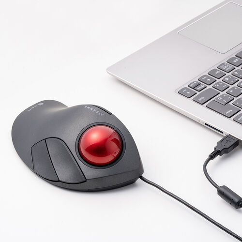 トラックボールマウス（有線・人差し指操作タイプ・静音・5ボタン・4段階カウント切替・光学式センサー・USB A接続） MATB137