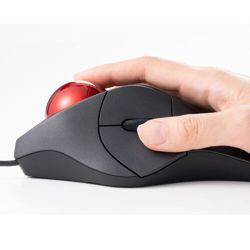 トラックボールマウス（有線・人差し指操作タイプ・静音・5ボタン・4段階カウント切替・光学式センサー・USB A接続） MATB137