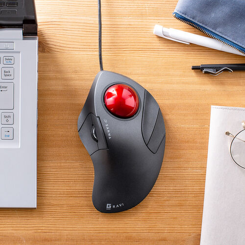 トラックボールマウス（有線・人差し指操作タイプ・静音・5ボタン・4段階カウント切替・光学式センサー・USB A接続） MATB137