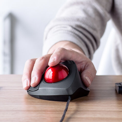 トラックボールマウス（有線・人差し指操作タイプ・静音・5ボタン・4段階カウント切替・光学式センサー・USB A接続） MATB137