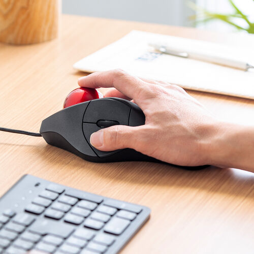 トラックボールマウス（有線・人差し指操作タイプ・静音・5ボタン・4段階カウント切替・光学式センサー・USB A接続） MATB137