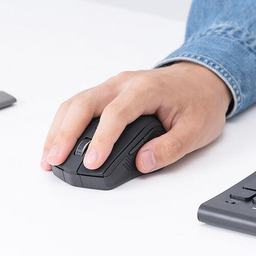 マウス(無線・ワイヤレス・2.4G・静音・ブルーLED・5ボタン・DPI切替・電池式・中型・ブラック)