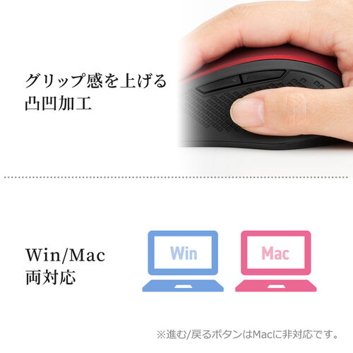 マウス(無線・ワイヤレス・2.4G・静音・ブルーLED・5ボタン・DPI切替・電池式・中型・ブラック)