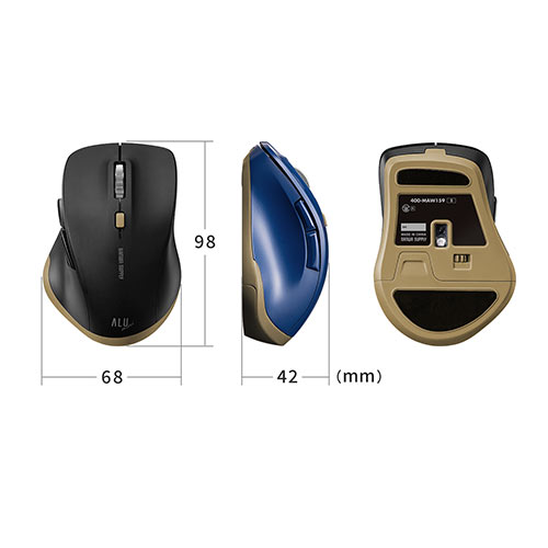 ワイヤレスマウス 小型マウス 5ボタンマウス アルミホイール 静音マウス ブルーLED Type-Aワイヤレス接続 ブラック