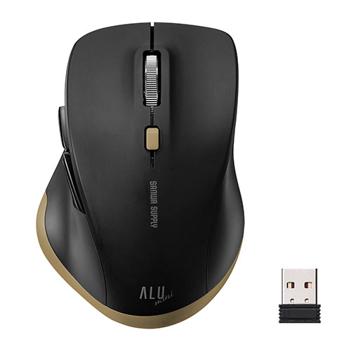 ワイヤレスマウス 小型マウス 5ボタンマウス アルミホイール 静音マウス ブルーLED Type-Aワイヤレス接続 ブラック