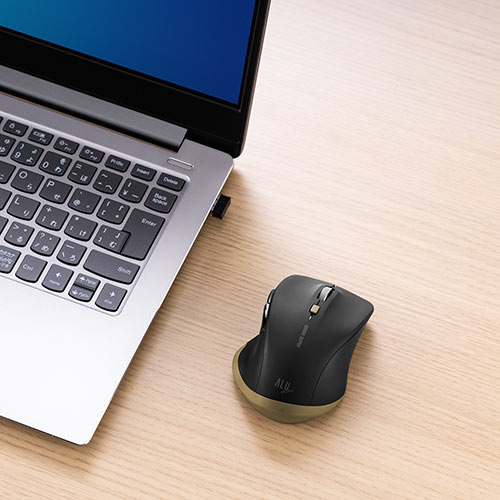 ワイヤレスマウス 小型マウス 5ボタンマウス アルミホイール 静音マウス ブルーLED Type-Aワイヤレス接続 ブラック