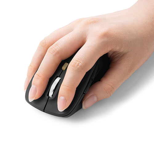 ワイヤレスマウス 小型マウス 5ボタンマウス アルミホイール 静音マウス ブルーLED Type-Aワイヤレス接続 ブラック