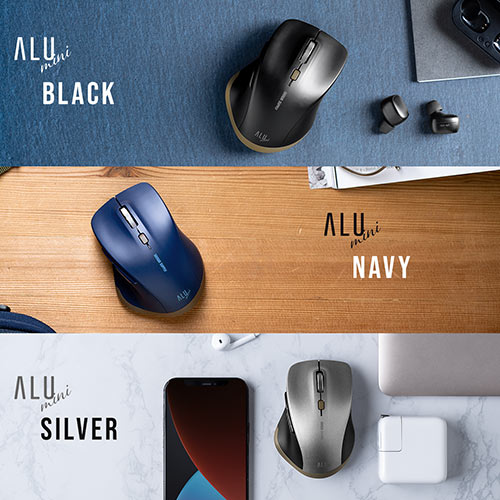 ワイヤレスマウス 小型マウス 5ボタンマウス アルミホイール 静音マウス ブルーLED Type-Aワイヤレス接続 ブラック