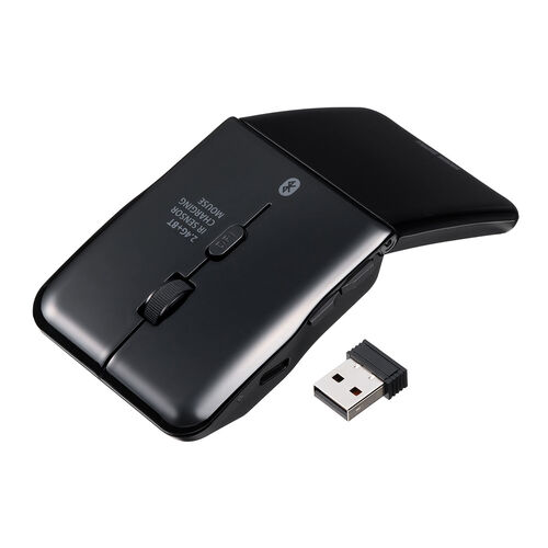 薄型マウス（Bluetooth & 2.4GHz マウス・5ボタン・小型・折りたたみ式・USB-C充電式・無線・ワイヤレス・マルチペアリング・コンパクト・戻る/進む ボタン・ブラック）