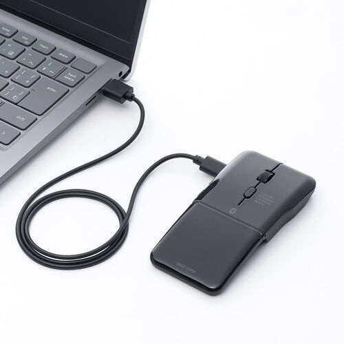 薄型マウス（Bluetooth & 2.4GHz マウス・5ボタン・小型・折りたたみ式・USB-C充電式・無線・ワイヤレス・マルチペアリング・コンパクト・戻る/進む ボタン・ブラック）