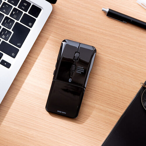 薄型マウス（Bluetooth & 2.4GHz マウス・5ボタン・小型・折りたたみ式・USB-C充電式・無線・ワイヤレス・マルチペアリング・コンパクト・戻る/進む ボタン・ブラック）