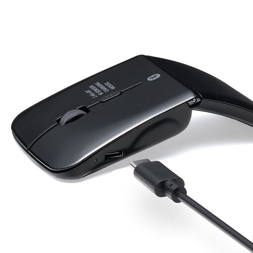 薄型マウス（Bluetooth & 2.4GHz マウス・3ボタン・小型・折りたたみ式・USB-C充電式・無線・ワイヤレス・マルチペアリング・コンパクト・ブラック）