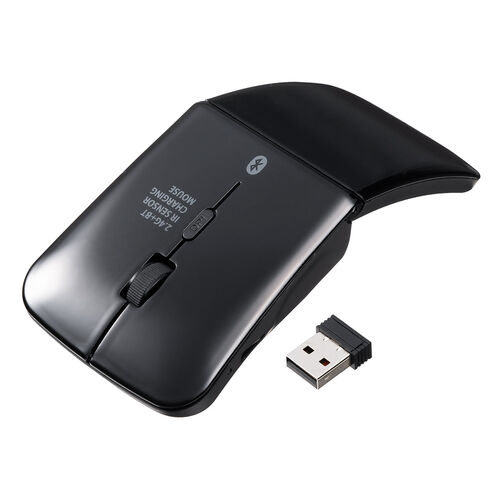 薄型マウス（Bluetooth & 2.4GHz マウス・3ボタン・小型・折りたたみ式・USB-C充電式・無線・ワイヤレス・マルチペアリング・コンパクト・ブラック）