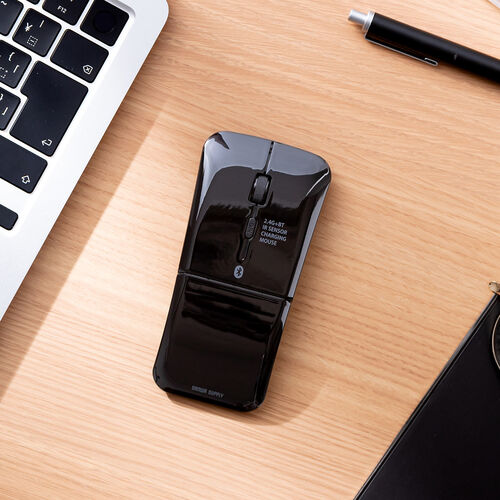 薄型マウス（Bluetooth & 2.4GHz マウス・3ボタン・小型・折りたたみ式・USB-C充電式・無線・ワイヤレス・マルチペアリング・コンパクト・ブラック）