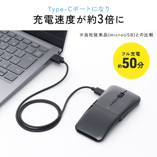 薄型マウス（Bluetooth & 2.4GHz マウス・3ボタン・小型・折りたたみ式・USB-C充電式・無線・ワイヤレス・マルチペアリング・コンパクト・ブラック）