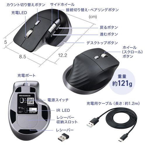 ワイヤレスマウス（VELZA・サイドホイール/高速スクロール・Bluetooth/2.4GHz・無線・静音・PAW3809・左右スクロール・Mac対応・戻る/進む・USB-C・充電式・高機能）