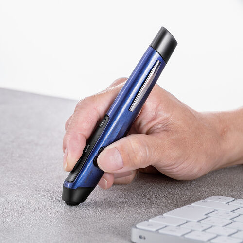 ペンマウス（Bluetooth・ワイヤレス・戻る/進む・USB A・Type-C・充電式・ペン型マウス・クリップ付き・ブルー）