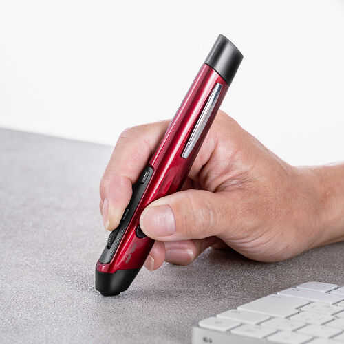 ペンマウス（Bluetooth・ワイヤレス・戻る/進む・USB A・Type-C・充電式・ペン型マウス・クリップ付き・レッド）