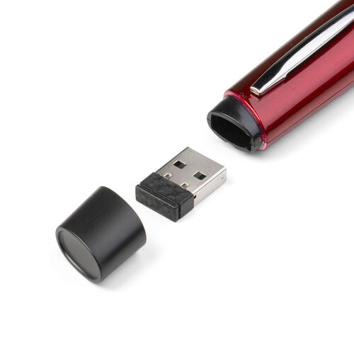 ペンマウス（Bluetooth・ワイヤレス・戻る/進む・USB A・Type-C・充電式・ペン型マウス・クリップ付き・レッド）