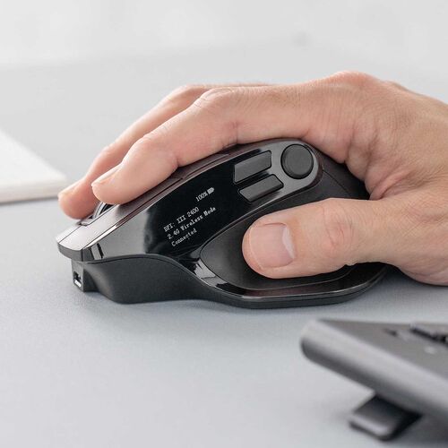 ワイヤレスマウス（エルゴノミクス・8ボタン・多機能・割り当て・液晶画面・Bluetooth・2.4GHzレシーバー・充電式・ブラック）
