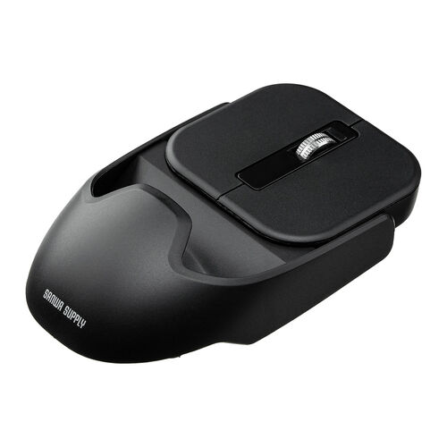 ワイヤレスマウス（マグネット着脱式・小型・Bluetooth・フルサイズ ＆ コンパクト・薄型・充電式・4ボタン・無線・持ち運び・モバイルマウス・携帯マウス・ミニマウス・ブラック）