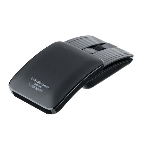 薄型マウス（Bluetooth・2.4GHzワイヤレス・スライドカバー・開閉で電源オンオフ・5ボタン・戻る/進むボタン・持ち運び・小型・コンパクト・USB-C充電式・スリム・軽量・静音・ブラック）