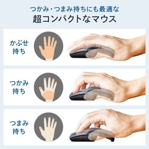 薄型マウス（Bluetooth・2.4GHzワイヤレス・スライドカバー・開閉で電源オンオフ・5ボタン・戻る/進むボタン・持ち運び・小型・コンパクト・USB-C充電式・スリム・軽量・静音・ブラック）