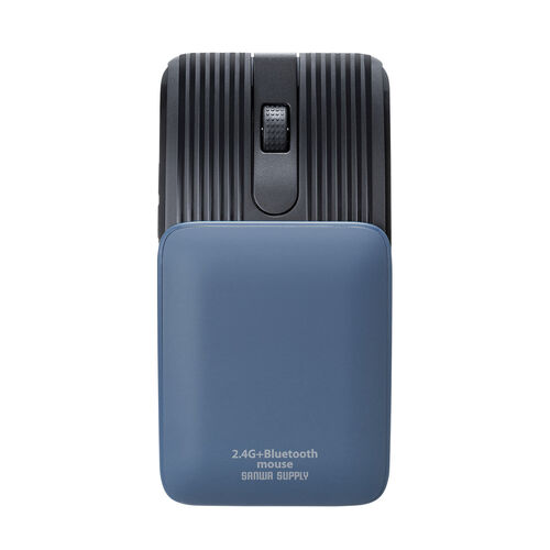 薄型マウス（Bluetooth・2.4GHzワイヤレス・スライドカバー・開閉で電源オンオフ・5ボタン・戻る/進むボタン・持ち運び・小型・コンパクト・USB-C充電式・スリム・軽量・静音・ブルー）