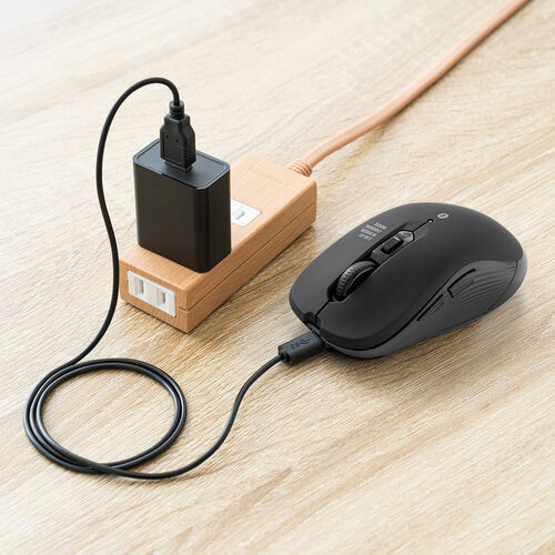 ワイヤレスマウス（Bluetooth・2.4GHz・USB-C充電式・戻る/進む・5ボタン・静音・無線・ラバーコーティング・ブラック））