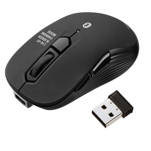 小型ワイヤレスマウス（Bluetooth・2.4GHz・USB-C充電式・戻る/進む・5ボタン・静音・無線・ラバーコーティング・ブラック）