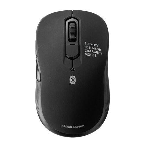 小型ワイヤレスマウス（Bluetooth・2.4GHz・USB-C充電式・戻る/進む・5ボタン・静音・無線・ラバーコーティング・ブラック）