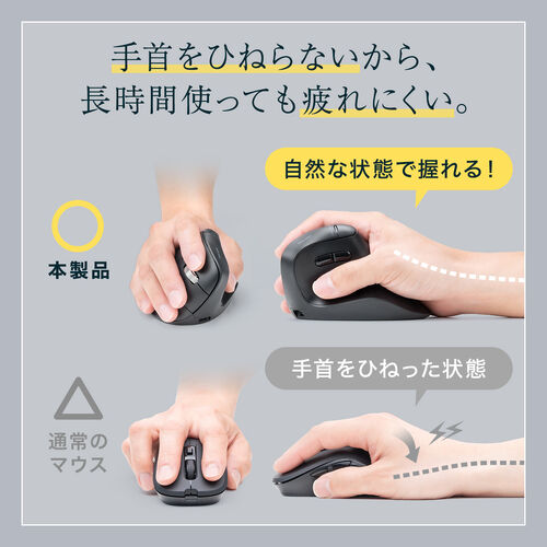 ワイヤレスマウス（チルトホイール・高速スクロール・Bluetooth・エルゴノミクス・無線・静音・5ボタン・マルチペアリング・カウント切り替え・左右スクロール・戻る・進む・Mac対応・ブラック）