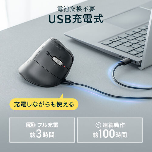 ワイヤレスマウス（チルトホイール・高速スクロール・Bluetooth・エルゴノミクス・無線・静音・5ボタン・マルチペアリング・カウント切り替え・左右スクロール・戻る・進む・Mac対応・ブラック）