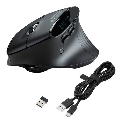ワイヤレスマウス（エルゴノミクス・8ボタン・多機能・液晶画面・Bluetooth / 2.4GHzレシーバー・充電式・ハイスペック・8000DPI・Mac対応・ブラック）