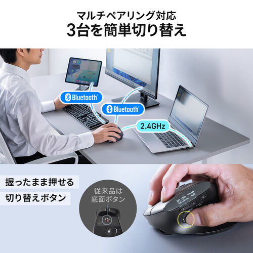ワイヤレスマウス（エルゴノミクス・8ボタン・多機能・液晶画面・Bluetooth / 2.4GHzレシーバー・充電式・ハイスペック・8000DPI・Mac対応・ブラック）